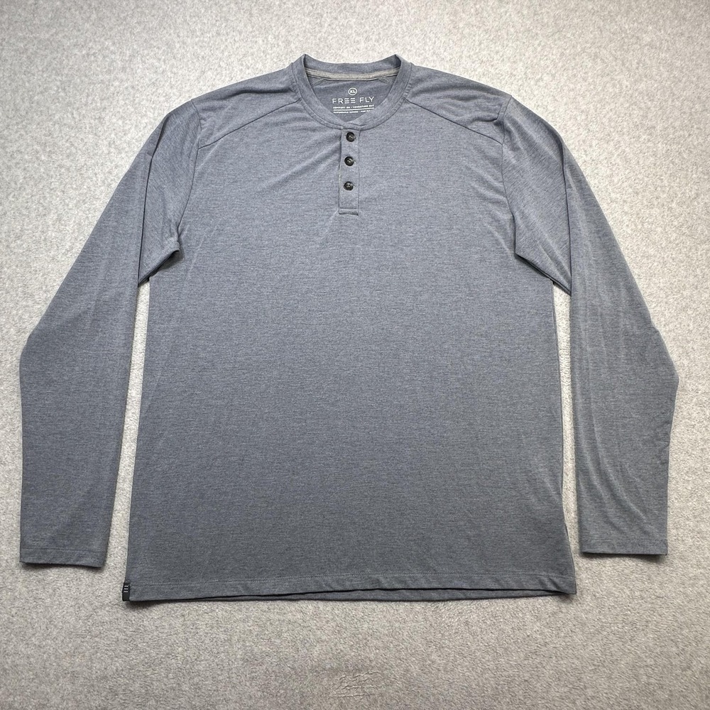 Free Fly Henley Shirt Men XL Blue Long Sleeve Performance Bamboo Fishing Outdoor